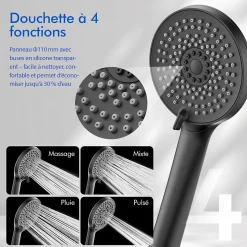 Colonne de Douche Mecanique avec Étagère Ensemble de Douche Douchette et Tête de Douche Hauteur Réglable 839 à 1164 mm ABS Noir