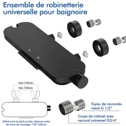 Colonne de Douche Mecanique avec Étagère Ensemble de Douche Douchette et Tête de Douche Hauteur Réglable 839 à 1164 mm ABS Noir