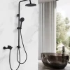 Colonne de Douche Mecanique avec Mitigeur 2 Fonctions Jet Pluie Douchette a Main Hauteur Reglable 839 a 1164 mm Inox Noir