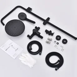 Colonne de Douche Mecanique avec Mitigeur 2 Fonctions Jet Pluie Douchette a Main Hauteur Reglable 839 a 1164 mm Inox Noir