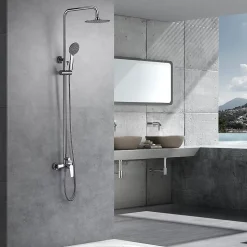Colonne de douche mitigeur chrome en acier et laiton avec douchette extensible