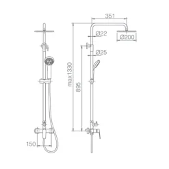Colonne de douche mitigeur chrome en acier et laiton avec douchette extensible