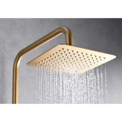 Colonne de douche mitigeur or brosse acier et laiton douchette extensible pomme extraplate antic