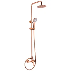 Colonne de douche mitigeur or rose acier et laiton tête plate anticalcaire manche incluse
