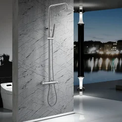 Colonne de douche mitigeur acier et laiton chrome avec douchette extensible anticalcaire