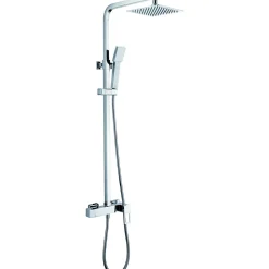 Colonne de douche mitigeur chrome en acier et laiton avec pommeau anticalcaire 20x20 cm