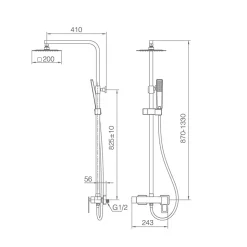 Colonne de douche mitigeur chrome en acier et laiton avec pommeau anticalcaire 20x20 cm