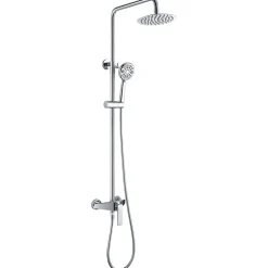 Colonne de douche mitigeur chrome acier et laiton avec barre extensible et pommeau plat anticalcair