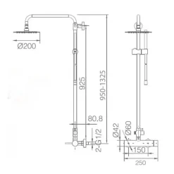 Colonne de douche mitigeur monocommande chrome acier et laiton avec douchette extensible