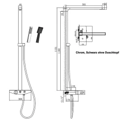 Colonne de douche moderne combinée thermostatique acier inoxydable + tablette verre, 120x50cm, NT7385 Chrome, Sans pomme de douche