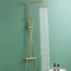 Colonne de douche monocommande ronde PRO, 78-125 cm, finition OR brossé, en laiton Kibath