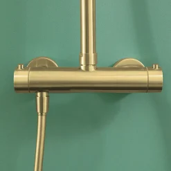 Colonne de douche monocommande ronde PRO, 78-125 cm, finition OR brossé, en laiton Kibath