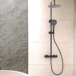 Colonne de douche monocommande ronde GUN METAL finition graphite/anthracite mat en laiton Kibath