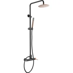 Colonne de douche monocommande noir mat et or rose en acier et laiton