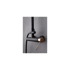 Colonne de douche monocommande noir mat et or rose en acier et laiton