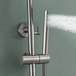 Colonne de douche monocommande ronde PRO, 78-125 cm, finition nickel brossé, en laiton Kibath