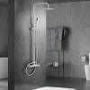 Colonne de douche monocommande blanche acier et laiton avec douchette extensible