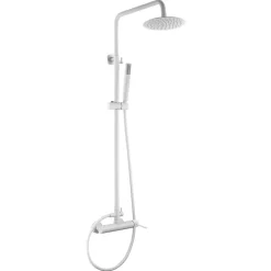 Colonne de douche monocommande blanche acier et laiton avec douchette extensible