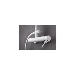 Colonne de douche monocommande blanche acier et laiton avec douchette extensible