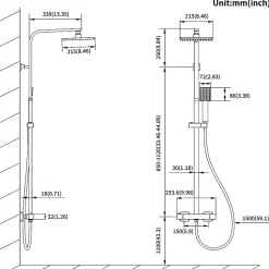 Colonne de Douche Noir avec Mitigeur Thermostatique 2 Fonctions Ensemble de Douche Noir en Laiton, Haute Réglable 110-137 cm