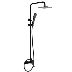Colonne de douche noir mat acier et cuivre avec mitigeur monocommande et douchette extensible