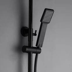 Colonne de douche noir mat acier et cuivre avec mitigeur monocommande et douchette extensible