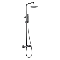 Colonne de douche noire gun metal en acier et laiton avec douchette extraplats anticalcaire