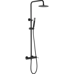 Colonne de douche noire mate acier et laiton mitigeur monocommande avec douchette extensible