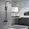 Colonne de douche noire mat en acier et laiton avec flexible PVC et pommeau anticalcaire