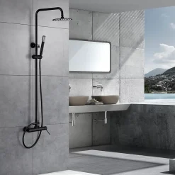 Colonne de douche noire mat en acier et laiton avec flexible PVC et pommeau anticalcaire