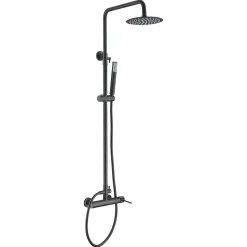 Colonne de douche noire mat en acier et laiton avec flexible PVC et pommeau anticalcaire