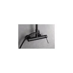 Colonne de douche noire mat en acier et laiton avec flexible PVC et pommeau anticalcaire