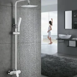 Colonne de Douche Peinture Blanc Ensemble de Douche Hauteur Réglable avec Mitigeur Mécanique Moderne pour Salle de Bain