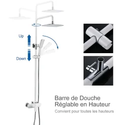 Colonne de Douche Peinture Blanc Ensemble de Douche Hauteur Réglable avec Mitigeur Mécanique Moderne pour Salle de Bain