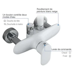 Colonne de Douche Peinture Blanc Ensemble de Douche Hauteur Réglable avec Mitigeur Mécanique Moderne pour Salle de Bain