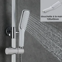 Colonne de Douche Peinture Blanc Ensemble de Douche Hauteur Réglable avec Mitigeur Mécanique Moderne pour Salle de Bain