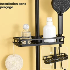 Colonne de Douche, Réglable Hauteur avec Étagère Douche Set kit Douche sans Robinet avec Pommeau Douche Rond 25cm,Noir