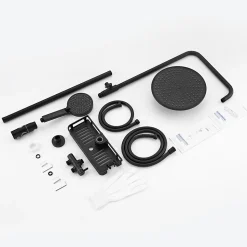 Colonne de Douche, Réglable Hauteur avec Étagère Douche Set kit Douche sans Robinet avec Pommeau Douche Rond 25cm,Noir