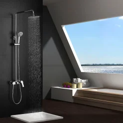 Colonne de douche ronde CAN monocommande, 83-126 cm, finition chrome poli, en laiton Kibath