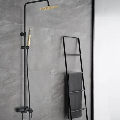 Colonne de douche ronde monocommande 3 voies OSO, 96-136 cm, finition BLACK GOLD mat, en laiton Kibath