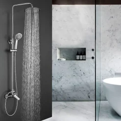 Colonne de douche ronde monocommande PIN, 80-120 cm, finition chrome poli, en laiton Kibath