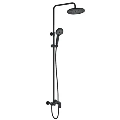 Colonne de douche ronde monocommande 3 voies REY, 96-136 cm, finition NOIR mat, en laiton Kibath