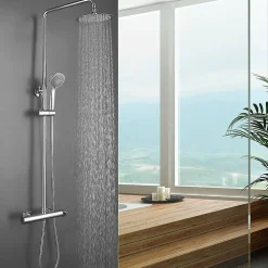 Colonne de douche ronde monocommande TOR, 83-126 cm, finition chrome poli, en laiton Kibath