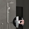 Colonne de Douche sans Mitigeur Systeme Effet Pluie avec Douchette Hauteur Reglable 900 a 1200 mm Laiton et Inox Chrome