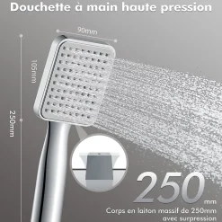 Colonne de Douche sans Mitigeur Systeme Effet Pluie avec Douchette Hauteur Reglable 900 a 1200 mm Laiton et Inox Chrome