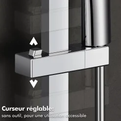 Colonne de Douche sans Mitigeur Systeme Effet Pluie avec Douchette Hauteur Reglable 900 a 1200 mm Laiton et Inox Chrome