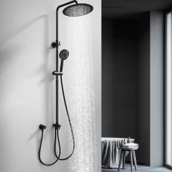Colonne de Douche Sans Mitigeur Systeme de Douche Effet Pluie Douchette 3 Fonctions Hauteur Reglable 500 a 1220 mm Inox Noir