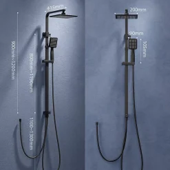 Colonne de Douche sans Mitigeur Systeme de Douche avec Douchette Set Kit de Douche en Acier Inox Noir Réglable en Hauteur