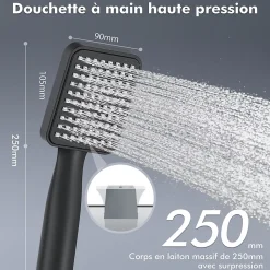 Colonne de Douche sans Mitigeur Systeme de Douche avec Douchette Set Kit de Douche en Acier Inox Noir Réglable en Hauteur