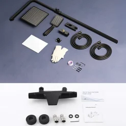 Colonne de Douche sans Mitigeur Systeme de Douche avec Douchette Set Kit de Douche en Acier Inox Noir Réglable en Hauteur